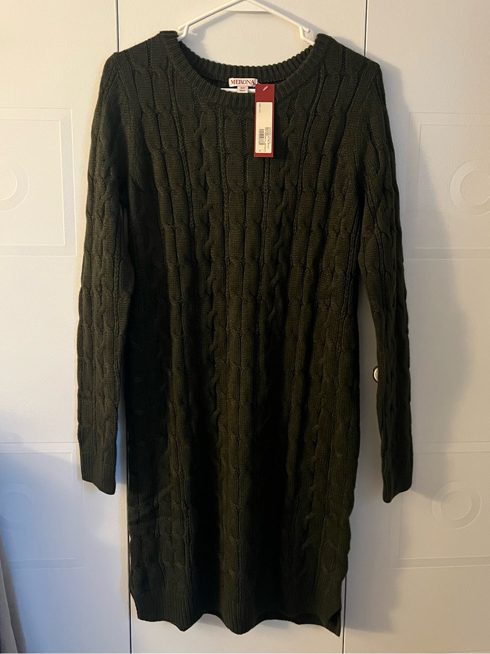NWT Merona Olive Green Cable-Knit Crew Neck Sweater Dress Size Small